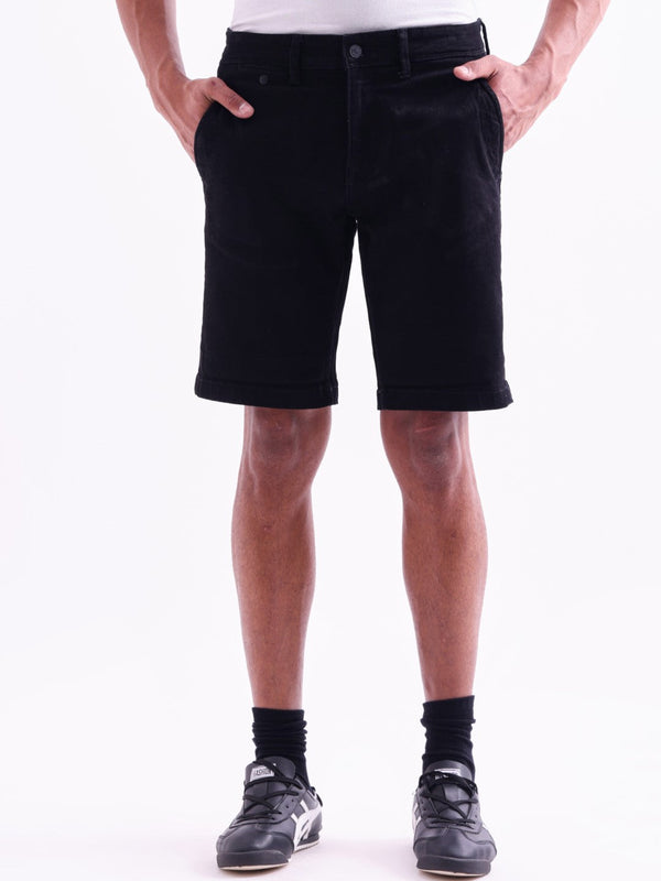 Black Plain Denim Shorts