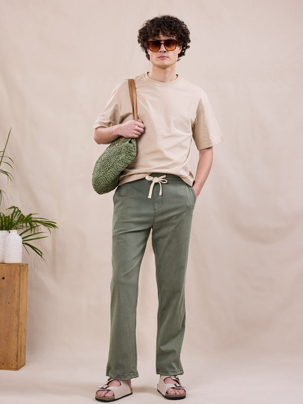 Olive Cotton Stretch Pants